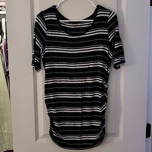 A.Glow Black And white stripped Maternity Tshirt with scrunched waist. Size L